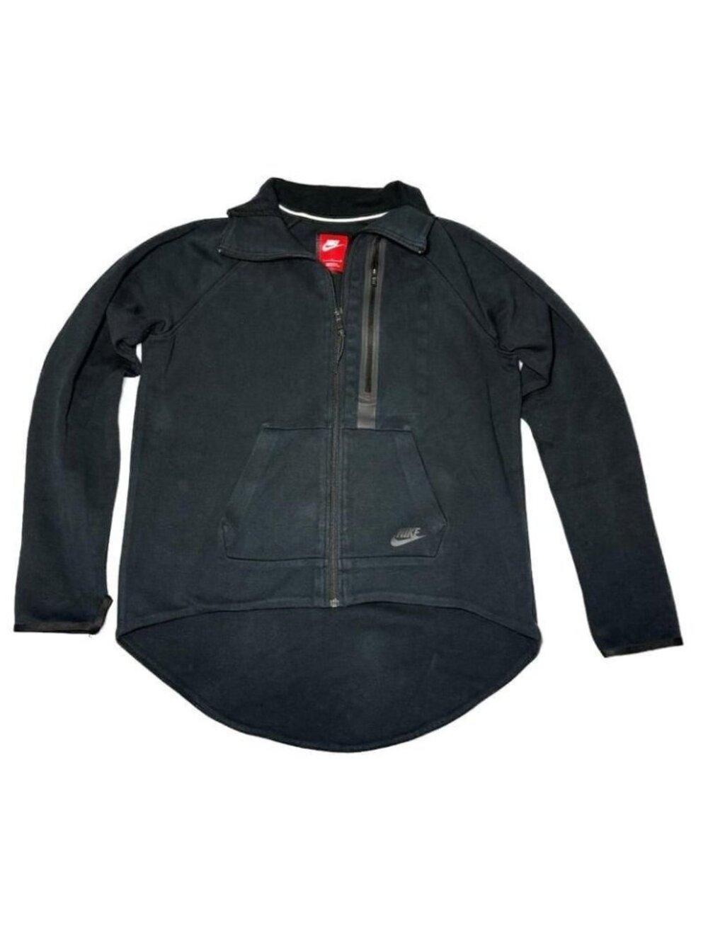 Nike Tech Womens Fleece Moto Cape Sweater Sz Large Black Full Zip 642688-011